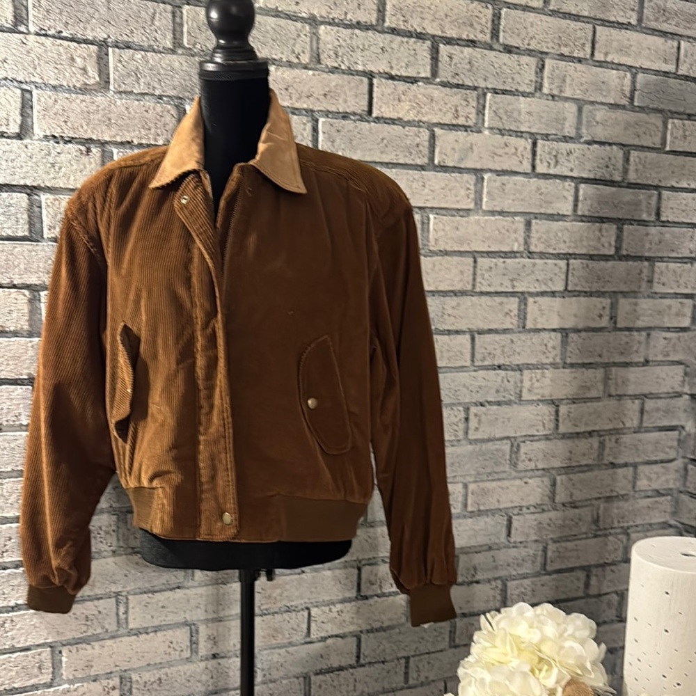 Vintage LizSport Brown Bomber Jacket with Corduroy Texture - Picture 1 of 10